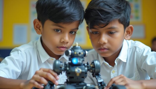 Indian students learning robotics
